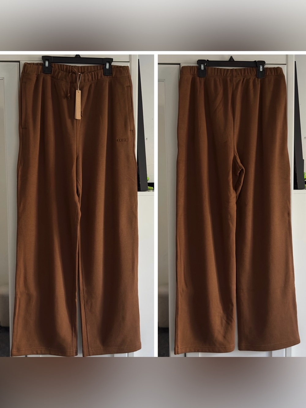 Skims Cotton Fleece Classic Straight Leg Pant in Bison Size Medium